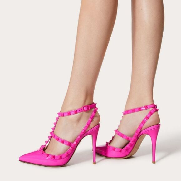 Valentino Garavani Rockstud Ankle Strap Patent-Leather Pumps size 38 - Picture 1 of 13